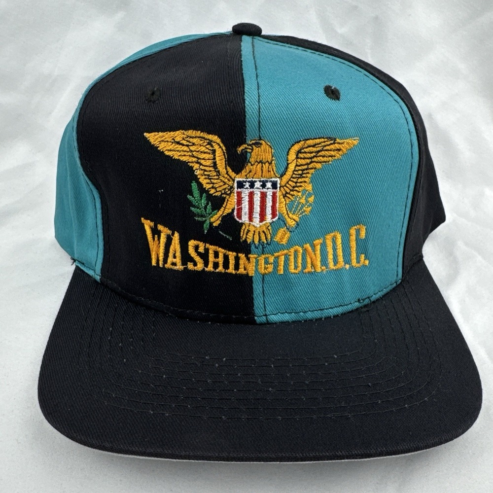 Vintage 90s Washington DC Eagle Snapback Hat Teal Black KC Souvenir Cap